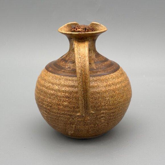 Vintage Studio Pottery Jug with Cork Stopper and Rounded Stoneware Earthy Glaze - Picture 5 of 7